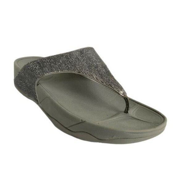 Fitflop Sandals Women Size 9M Gray Superglitz Wedge Thong - Picture 1 of 11